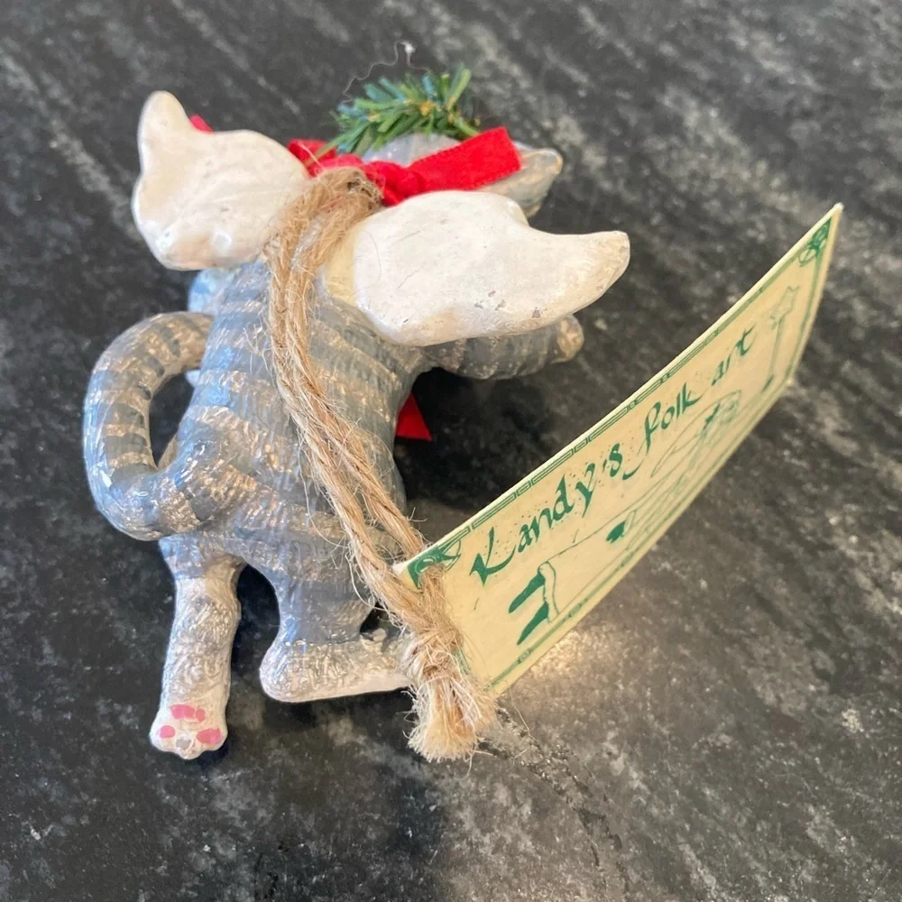 Kandy's Folk Art Kurt Adler Cat Ornament Gray Stripes Christmas